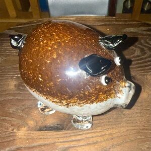 Handmade Charming Brown and White Glass Pig
